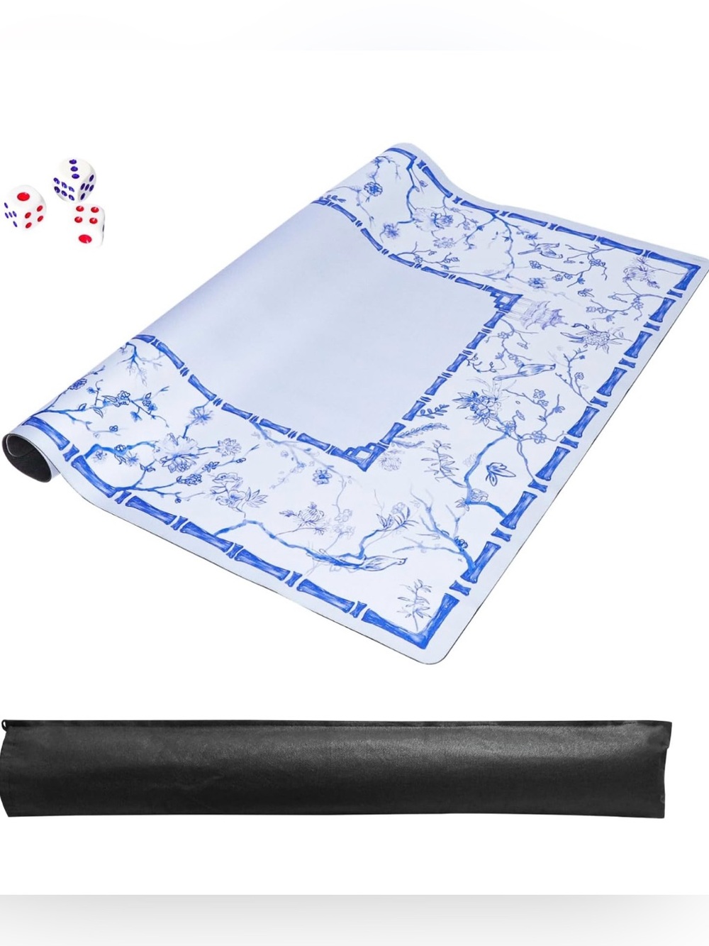 Large Blue Mahjong Mat (31.5” X 31.5”) with Black Carrying Bag, Anti-Slip, Noise